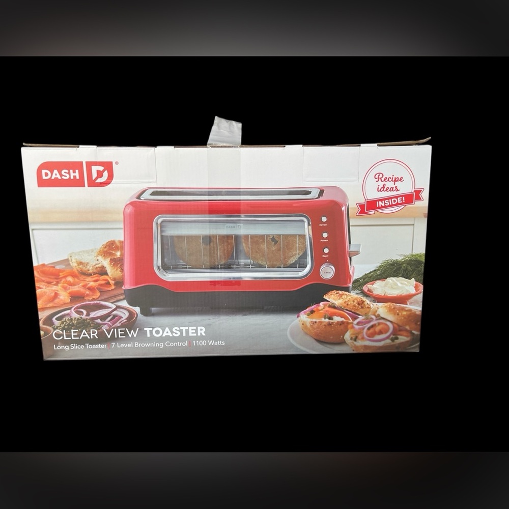 NIB Dash Red Clear View Extra Wide Slot Toaster